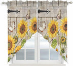 Farm Flowers Swag Valances for Windows, Retro Sunflowers Barn Doors Butterfly Wood Board Rod Pocket Kitchen Curtains Valance, Small Window Curtains Swag for Cafe Living Room, 2 Panels, 28x36 inch