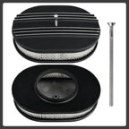 12" Air Cleaner Kit Oval Half Finned Black Aluminum Compatible with Classic Chevy Ford