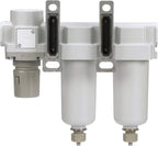 PneumaticPlus SAU430-N04G-MEP 3 Stage Compressed Air Filter Dryer System - Particulate Air Filter, Coalescing Air Filter, Compressed Air Pressure Regulator Combo, 1/2" NPT - Metal Bowl, Manual Drain