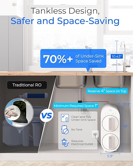Waterdrop G2 Reverse Osmosis System, 7 Stage Tankless RO Water Filter System, Under Sink Water Filtration System, 400 GPD, 1:1 Pure to Drain, Reduces TDS, FCC Listed, USA Tech, WD-G2-W