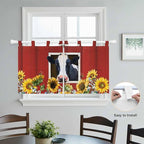 Cow Sunflowers Kitchen Curtains 36 Inch Length, Small Window Curtains Tab Top, Botanical Floral Leaves Bees Farm Barn Light Filtering Short Window Treatments Tier Drapes 27.5"x36" 2 Panel