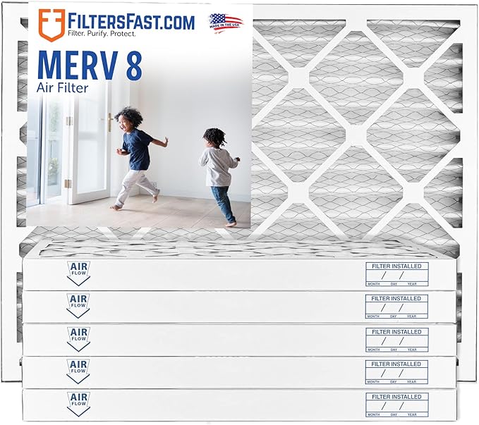 Filters Fast 12x24x2 Pleated Air Filter Merv 8, 2” AC Furnace Air Filters, Made in the USA, Actual Size 11.375x23.375x1.75, 6 Pack