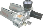 3/4" NPT HEAVY DUTY Compressed Air In Line Filter Regulator Lubricator Oiler Combo Piggyback, Metal Bowl, 5 Micron Element, Adjustable From 7 to 215 PSI (MANUAL DRAIN)
