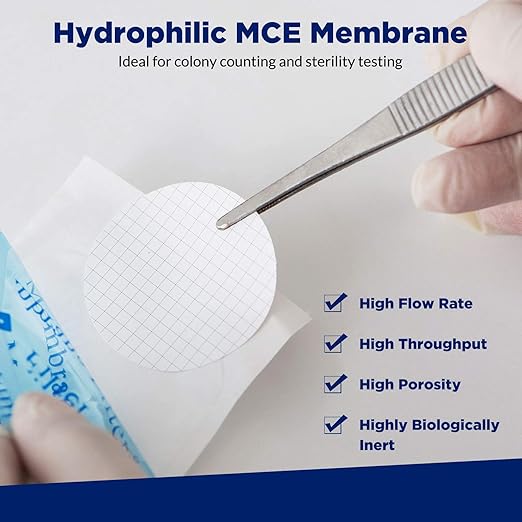 Membrane Solutions MCE Gridded Membrane Filter, Mixed Cellulose Esters Membrane Filter, Sterile Individual Pack Membrane Disc Filter, Diameter: 47 mm, Pore Size: 0.45 um, (200 Pack)