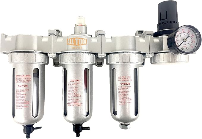 3/8" NPT MID FLOW 4 Stages Filter Coalescing Desiccant Dryer Regulator System For Compressed Air Lines, Poly Bowls, Great For Paint Spray And Plasma Cutter (MANUAL DRAIN)