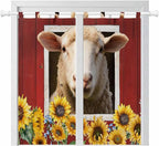 Sheep Sunflower Living Room Curtains 84 Inch Length, Window Curtains Tab Top, Country Red Farm Barn Spring Flowers Light Filtering Window Treatments Drapes 42"x84" 2 Panel