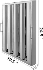 VBENLEM Pack of 6 Hood Filters 19.5W x 24.5H Inch, 430 Stainless Steel 4 Grooves Commercial Hood Filters, Range Hood Filter for Grease Rated Commercial Kitchen Exhaust Hoods