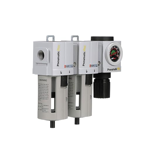 PneumaticPlus PPC4C-N06G StageAir Drying System- Air Particulate 5 Micron Filter, 0.3 Micron Coalescing Filter & Air Pressure Regulator Combo 3/4" NPT,Poly Bowl-Guard, Manual Drain,Embedded Gauge