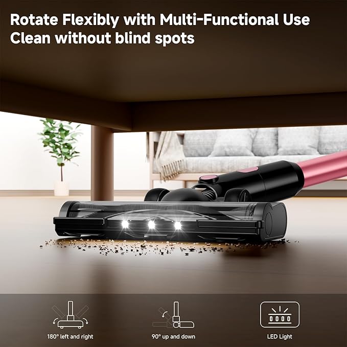 Cordless Vacuum Cleaner, 38Kpa Powerful Stick Vacuum Cleaner with 45mins Rechargeable Battery, LED Anti-Tangle Brush, 8-in-1 Handheld Vacuum Cleaners for Home/Pet Hair/Carpets/Floors, N506