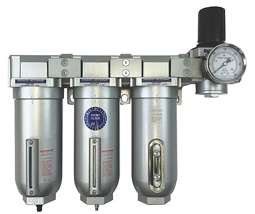 3/4" NPT Industrial (4-Stage) Moisture Removing Particulate Filter and Oil Removing Coalescing Filter and Desiccant Air Dryer and Air Pressure Regulator