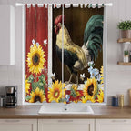 Chicken Sunflowers Living Room Curtains 96 Inch Length, Window Curtains Tab Top, Farmhouse Animals Red Barn Bees Light Filtering Window Treatments Drapes 52"x96" 2 Panel