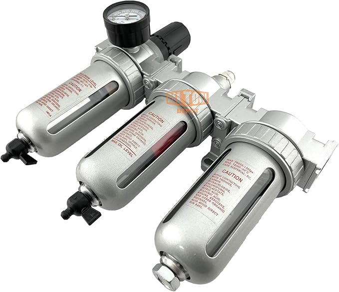 1/2" NPT Mid Flow Filter Regulator Coalescing Desiccant Dryer System For Compressed Air Lines, Poly Bowls, Great For Paint Spray And Plasma Cutter (MANUAL DRAIN)