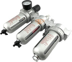 3/8" NPT Mid Flow Filter Regulator Coalescing Desiccant Dryer System For Compressed Air Lines, Poly Bowls, Great For Paint Spray And Plasma Cutter (MANUAL DRAIN)