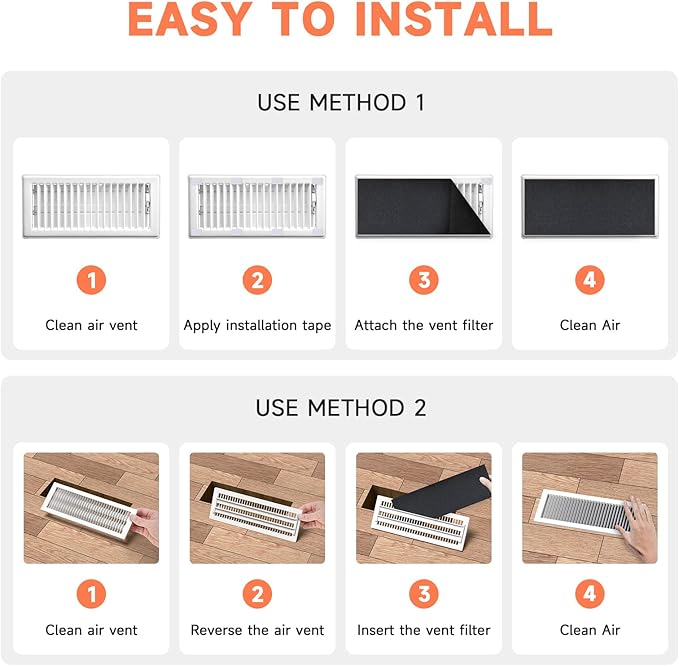 Carbon Filter 12 Pack 4" x 12" Activated Charcoal Air Vent Filters Premium Floor Pre-Filter Work in Indoor Home Purifier, Air Conditioner (12 Black)