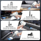 KMM Handheld Car Vacuum Cleaner, 9000PA Vacuum Cleaner & Air Duster, 120W High Power Vacuum Portable Cordless, Hand Held Vacuum Rechargeable with Multi-Nozzles & LED Light for Home, Car, Office