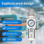 XingNEeng 3/8" NPT Compressed Air Filter Regulator Combo Piggyback, Water/Oil Trap Separator with Pressure Gauge(0-150 psi), Semi-Auto Drain, Poly Bowl, 5 Micron Brass Element, Metal Bracket