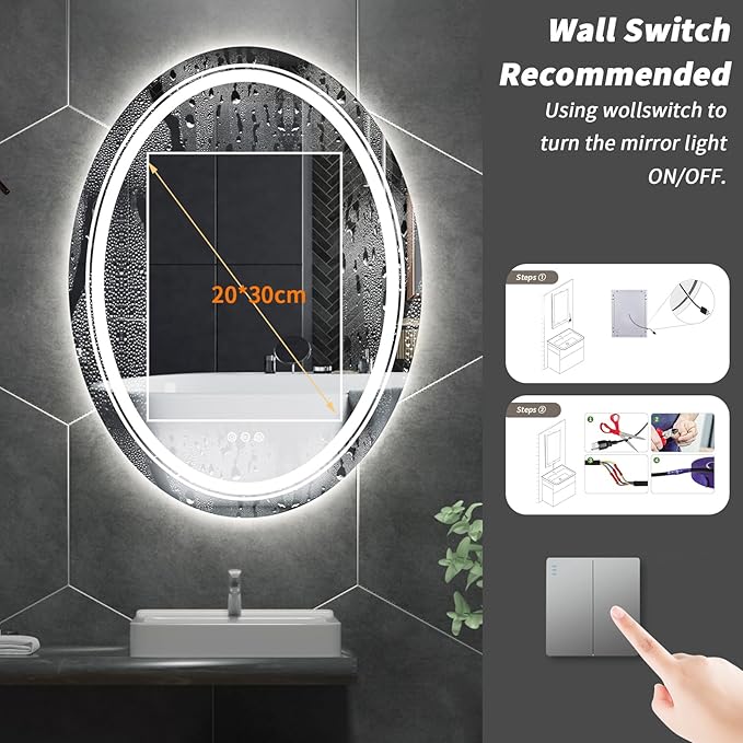 LUVODI Lighted LED Bathroom Mirror: 32”x24” Oval Wall Mounted Makeup Mirror with Backlit and Front Light - Modern Dimmable Makeup Mirrors with Demister Pad Smart Touch Switch Sensor Memory Function
