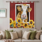 Cows Sunflowers Bedroom Curtains 72 Inch Length, Window Curtains Tab Top, Spring Floral Bees Farmhouse Barn Light Filtering Window Treatments Drapes 52"x72" 2 Panel
