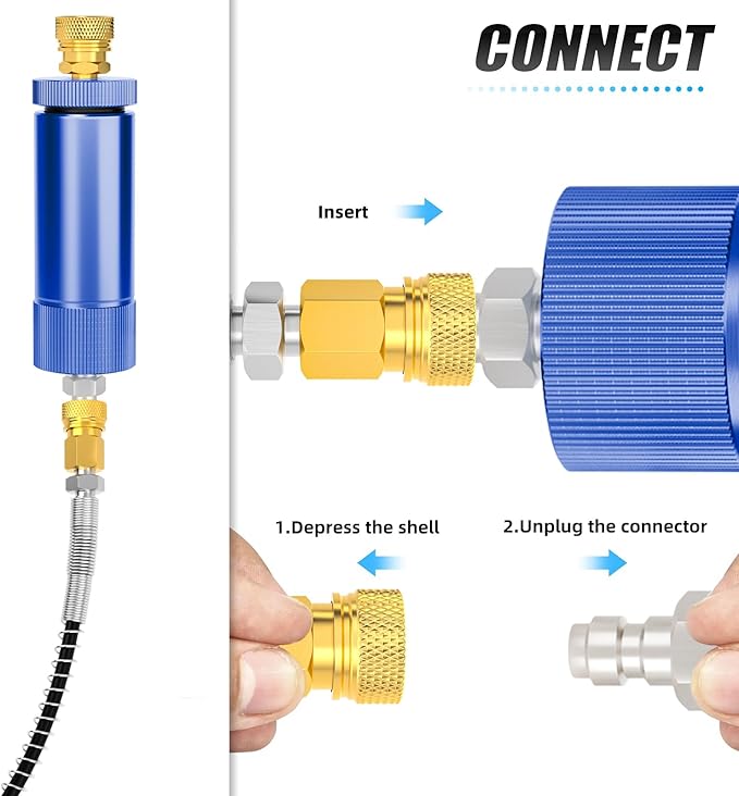 MEANLIN MEASURE 30Mpa Water-Oil Separator With 20 inch Spring Flexible Hose and 8MM & M10 Fast Connecting Internal Thread Mother Head For High Pressure Air Compressor Pump Blue