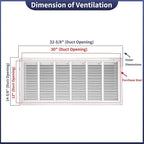 30"W x 12"H [Duct Opening Size] Steel Return Air Filter Grille - Removable Face/Door for 1 inch Filters -HVAC Vent Cover Grill - White [Outer Dimensions: 32 5/8"W X 14 5/8"H]