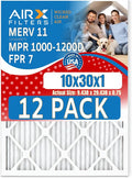 10x30x1 Air Filter MERV 11 Rating, 12 Pack of Furnace Filters Comparable to MPR 1000, MPR 1200 & FPR 7 - Made in USA by AIRX FILTERS WICKED CLEAN AIR.