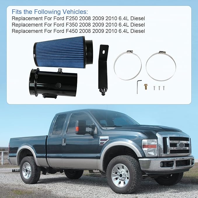 Cold Air Intake Kit 6.4 Diesel Filter System Air Intake Pipe with Oiled Filter Replacement for 2008-2010 Ford F-250 F-350 F-450 Super Duty Power stroke Diesel Engine 6.4L