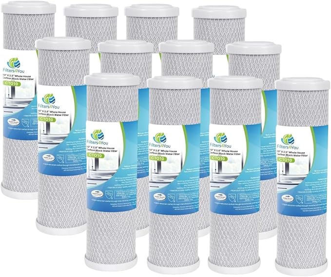 Replacement GE GXWH04F Activated Carbon Block Filter - Universal 10 inch Filter for GE HOUSEHOLD PRE-FILTRATION SYSTEM (Pack of 12)