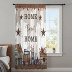 Farmhouse Sheer Curtains 54 Inch Length Retro Country Star Berry Vintage Wood Grain Chiffon Curtain for Bedroom Living Room Light Filtering Window Treatments Voile Curtains Drapes for Kitchen