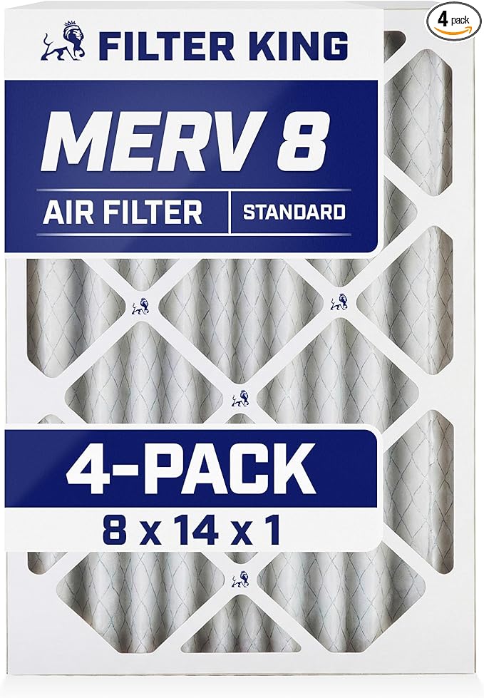 Filter King 8x14x1 Air Filter | 4-PACK | MERV 8 HVAC Pleated A/C Furnace Filters | MADE IN USA | Actual Size: 8 x 14 x .75"