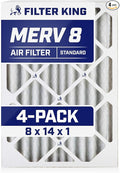 Filter King 8x14x1 Air Filter | 4-PACK | MERV 8 HVAC Pleated A/C Furnace Filters | MADE IN USA | Actual Size: 8 x 14 x .75"