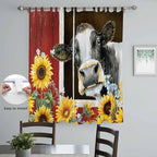 Cows Sunflowers Living Room Curtains 84 Inch Length, Window Curtains Tab Top, Rustic Farms Barns Flowers Bees Animals Light Filtering Window Treatments Drapes 52"x84" 2 Panel