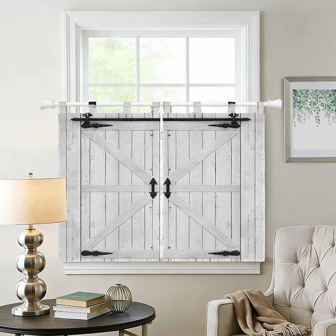 Farmhouse Wood Grain Bedroom Curtains 63 Inch Length, Window Curtains Tab Top, Vintage Country Barn Gate Grey Light Filtering Window Treatments Drapes 42"x63" 2 Panel