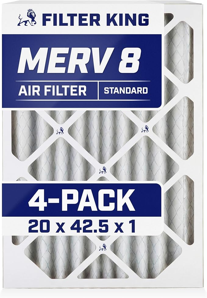 Filter King 20x42.5x1 Air Filter | 4-PACK | MERV 8 HVAC Pleated A/C Furnace Filters | MADE IN USA | Actual Size: 20 x 42.5 x .75"