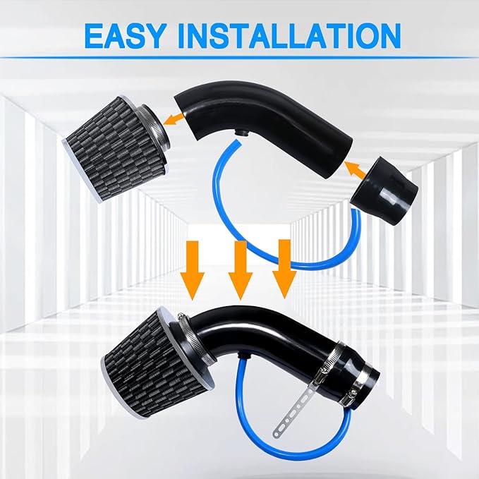 3 Inch Universal Cold Air Intake Filter Kit with Stainless Steel Filter and Aluminum Alloy Pipe, Automotive Air Filter High Induction Flow (Carbon Fiber)
