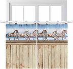 Western Horse Kitchen Curtains 45 Inch Length, Short Cafe Window Curtains Tab Top, Farmhouse Wooden Grain Vintage Cowboy Barn Door Light Filtering Window Treatments Tier Drapes 27.5"x45" 2 Panel