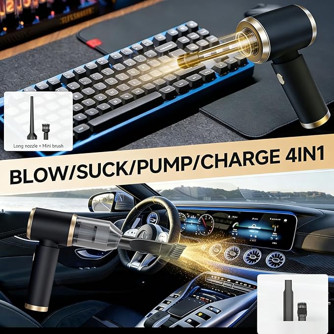 Handheld Car Vacuum Portable Cordless, 4 in 1 Handheld Vacuum Cleaner 15000PA High Power Air Blower & Pump & Air Duster, Mini Hand Held Vacuum Rechargeable for Home, Car, Office, Pet Hair