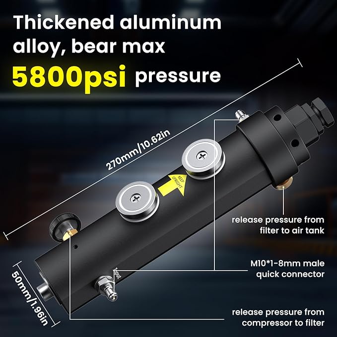 GX-PUMP Professional-Grade High Pressure PCP Air Compressor Filter with Pressure Maintaining Function- 5800PSI Oil/Water Separator, Magnetic or Screw Mounting,Dry Air Intake for Paintball