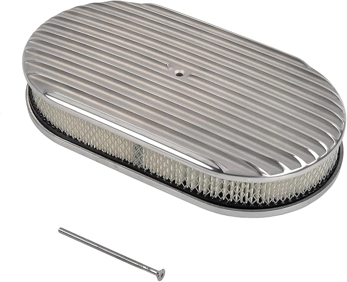 15" Air Cleaner Kit Polished Aluminum Oval Full Finned Retro Compatible with Classic Chevy Ford