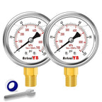 Glycerin-Filled Pressure Gauge,Brass Internal 2-Inch Gauge, Stainless Steel, 1/4" NPT Lower Mount (0-100Psi 2 Pack)
