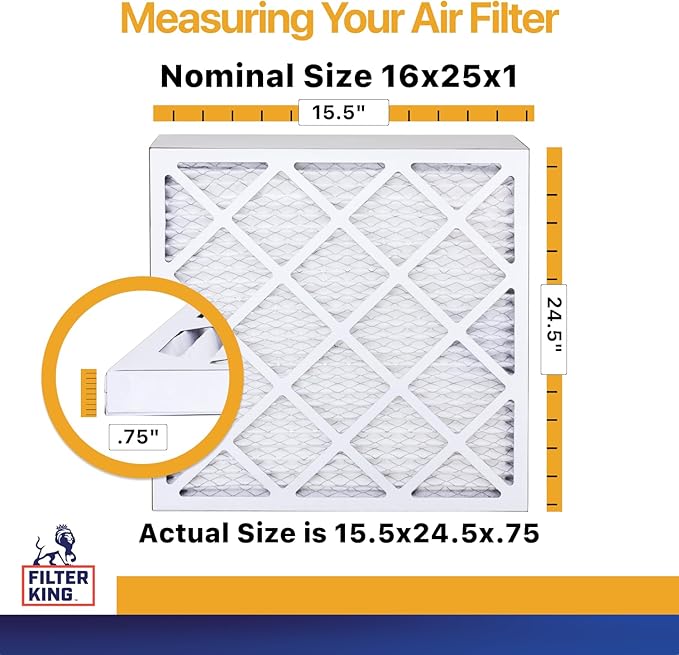 Filter King 16x25x1 Air Filter | 6-PACK | MERV 13 HVAC Pleated A/C Furnace Filters | MADE IN USA | Actual Size: 15.5 x 24.5 x .75"