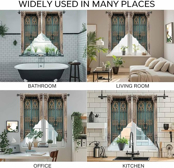 Turquoise Vintage Door Swag Valances for Windows, Countryside Barn Abstract Art Rod Pocket Kitchen Curtains Valance, Kitchen Window Curtains Swag for Cafe Bathroom Living Room, 2 Panels, 36x63 inch