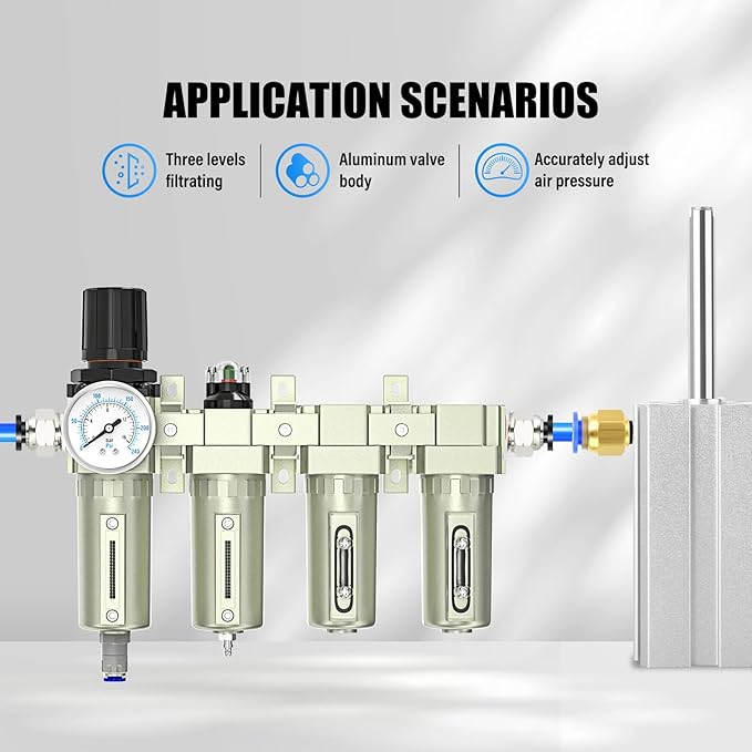1/2" NPT Heavy Duty Industrial Grade 4 Stage Air Drying System,Auto Drain,Coalescing Filter,Particulate Filter,Double Desiccant Dryer and Air Regulator For Plasma Cutter and Paint Spray
