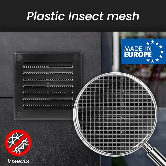 Repa Market 12 x 12 Inch (Outer) Black Square Air Vent Cover - Plastic Fresh Air Intake Vent - AC Cover with Nylon Mesh Screen, Wall, Ceiling HVAC Return Air Register, Modern Soffit Vents