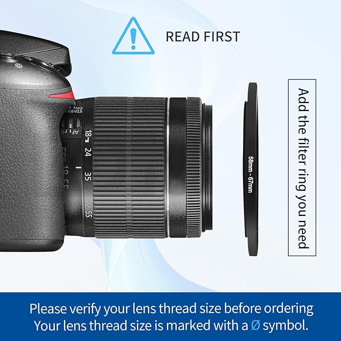 58-67mm Step-Up Ring Adapter, 58mm to 67mm Step Up Filter Ring for 58mm Lens Mount 67mm for DSLR Lenses and ND UV CPL IR Filters （58-67mm）