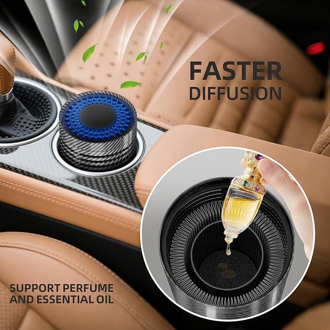 QUEENTY Car Air Purifier, Air Purifier for Car with True HEPA Filter, H13 HEPA Filter Clean Air 99.97% of Dust,Portable Car Accessories for Traveling,Vehicle Use(Carbon Fiber)