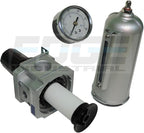 Heavy Duty Compressed AIR Filter Regulator Combo Piggyback, Metal Bowl, Visible Sight Glass, 5 Micron Element (3/4" Manual Drain)