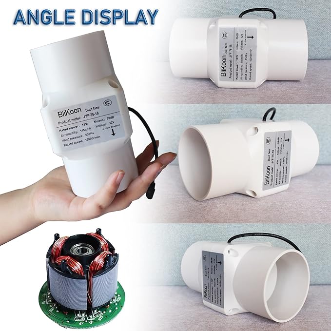 Inline Duct Fan 3 Inch 12V HVAC Exhaust Intake Fans Plastic Low Noise Basement Ventilation Blower for Vents Grow Tents Hydroponic (Color : NO Adjustable Speed, Size : 18w)