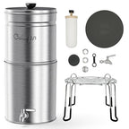 Culligan MaxClear 3 Gallon Gravity Water Filter System, Brushed Stainless-Steel Countertop Water Filter NSF/ANSI Certified to Reduce Microplastics, Lead & Total PFAS, with 1 Ceramic Filter