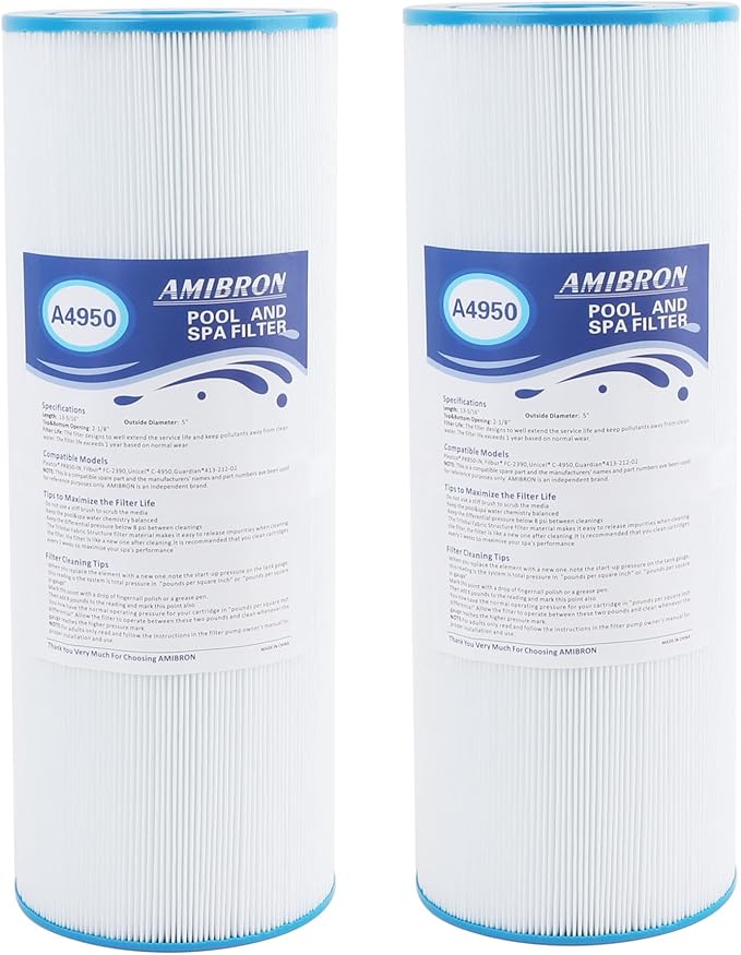 C-4950 Spa Filters, Replaces For Pleatco PRB50-IN, Filbur FC-2390, 03FIL1600, 373045, Compatible For Jacuzzi J210/J220/J235/J245/J275, 50 sq.ft 5X13 Drop in Hot Tub filter 2 Pack