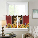 Cows Sunflowers Kitchen Curtains 36 Inch Length, Small Window Curtains Tab Top, Spring Floral Bees Farmhouse Barn Light Filtering Short Window Treatments Tier Drapes 27.5"x36" 2 Panel
